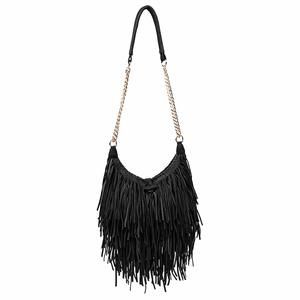 Fashion Fringed Shoulder Bag Tassel Cross Body Bags Black :v